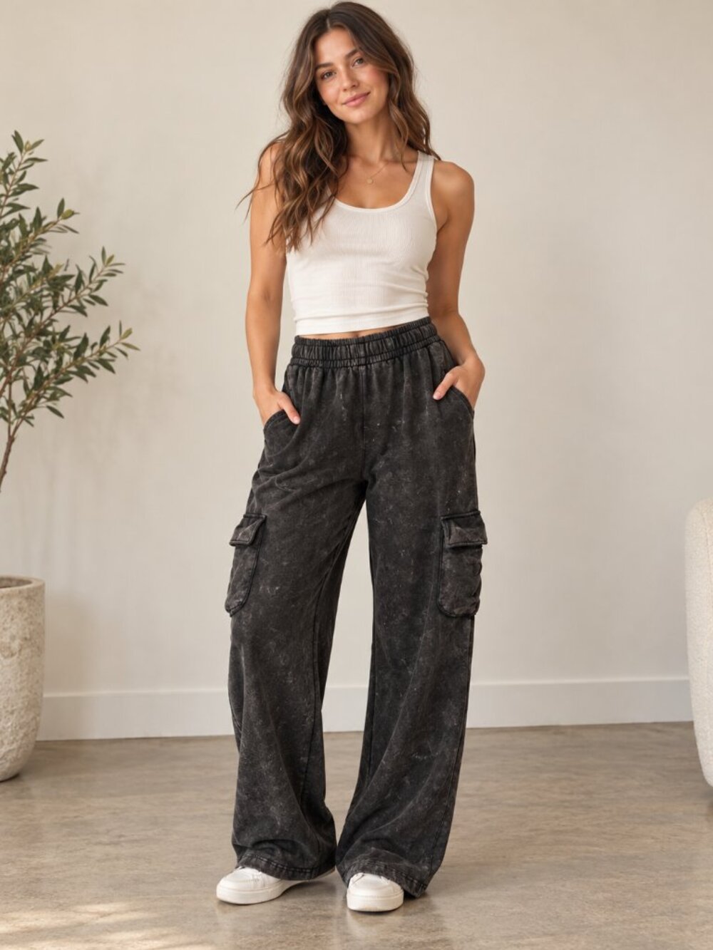 Wild Fable Washed Black Cargo Wide Leg Lounge Pants Size Small